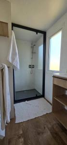 カンソンにあるCamping - Piscine - ccbbabdのバスルーム(大きな鏡、シャワー付)