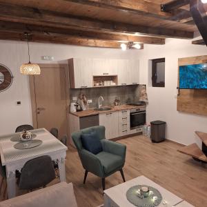 a kitchen with a table and chairs in a room at Brvnara Gorska Dama in Sekulić 
