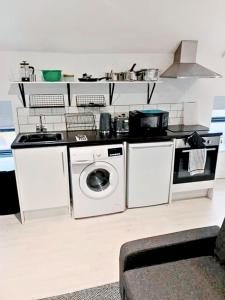 una cucina con lavello e lavatrice di Flat 6 - Eign St Hereford a Hereford Altre 3 foto