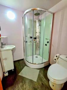 a bathroom with a shower and a toilet at Suite Naranja moderna para 3 huéspedes Cocina equipada, Wi-Fi rápido y excelente ubicación céntrica in Mexico City +74 photos