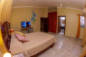 una camera da letto con un letto e una TV di Hotel la Saladilla Beach Club a Santa Cruz de Barahona