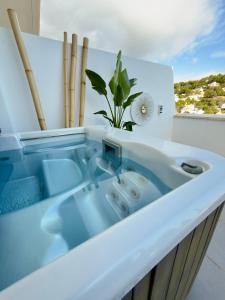 een wastafel in de badkamer met een plant erin bij Casa del Sol in Altea