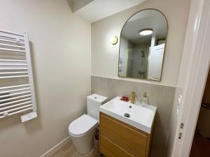 Un baño con inodoro, lavabo y espejo. en Grand RDC 6 Pers Arras Stationnement gratuit, en Arras 31 fotos más