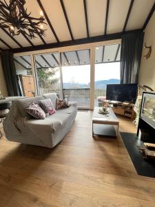 een woonkamer met een bank en een tv bij Le Vieux Sart 32 Coo in Stavelot