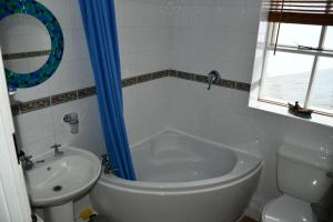 a bathroom with a tub and a toilet and a sink at Neifion in Aberdyfi