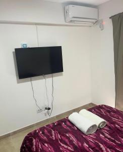 a bedroom with a bed with a tv on the wall at Edificio Meraki 2 in Victoria