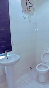 Un baño blanco con inodoro y lavabo. en Gazyhomes1, en Lekki