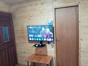 a television in a room with a wooden wall at Los Sosa y Más in Santa Vitória do Palmar