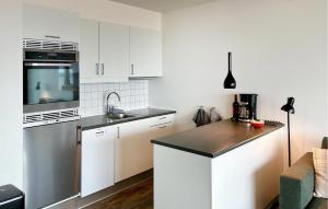 una cocina con armarios blancos y un aparato de acero inoxidable en Lovely Apartment In Allinge With Wifi, en Allinge