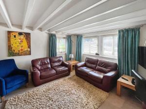 een woonkamer met 2 lederen stoelen en een tapijt bij Tyn Y Celyn - Uk48801 in Mold