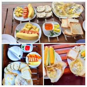 een collage van drie foto's van borden met eten bij 3 Arch Villa in Ella