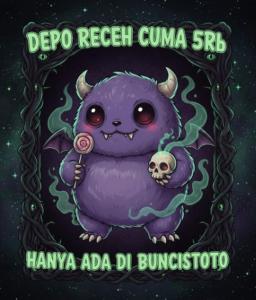 Un cartel de un diablo morado con una calavera. en Buncistoto room semi apartment, en Bandung