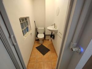 een kleine badkamer met toilet en wastafel bij Ferienhaus in Berenbach in Berenbach