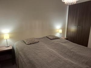 una camera da letto con un letto con due lampade su due tavoli di Timantti B15 a Kalajoki