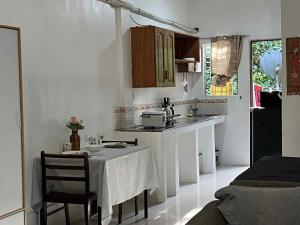 a small kitchen with a table and a table and chairs at Panglao Budget Staycation & Guesthouse For Family ,Groups, and Friends in Panglao Island