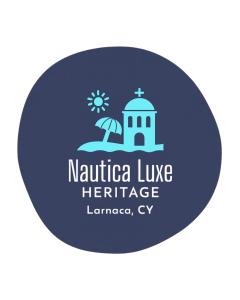 ein Logo für einen Leuchtturm und einen Regenschirm in der Unterkunft Nautica Luxe Heritage in Larnaka