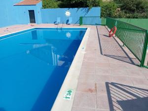 un uccello si trova accanto a una piscina di Camping Las Aguas 