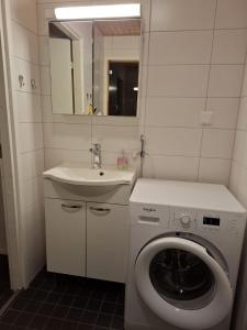 a bathroom with a washing machine and a sink at Starvillas B201 in Kalajoki