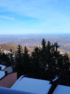 een uitzicht op een met sneeuw bedekte berg met bomen bij Chalet Vista Mare in Sassonetto