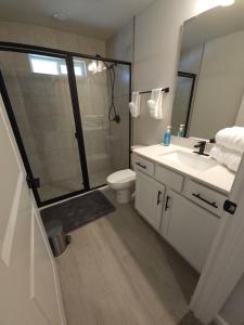 un bagno con doccia, lavandino e WC di LaVilla, Downtown Jacksonville, FL a Jacksonville