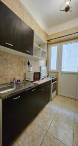 una cucina con lavello e microonde di The Perfect Location Studio! a Bucarest