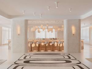 un rendering di una hall con un lampadario di Mondrian Ibiza a Cala Llonga