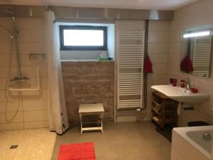 un bagno con lavandino, doccia e WC di La Verrière du May a Sancy-le-Bas