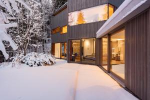 克拉尼斯卡戈拉Villa Jasna的冬天的房子,地面上积雪