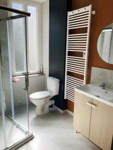 een badkamer met toilet, douche en wastafel bij Gîte Un Toit Pour Vous in Les Épesses