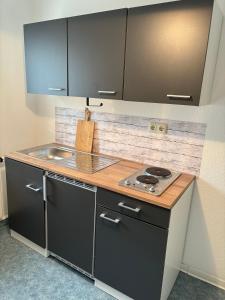 una piccola cucina con fornelli e lavello di Wohnung Weida 2 a Riesa Altre 4 foto