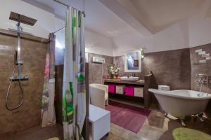 een badkamer met een bad, een douche en een wastafel bij DREAM COLOR in Alignan-du-Vent