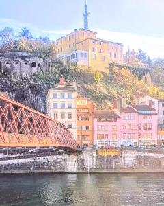 een brug over een rivier met gebouwen op de achtergrond bij Nest in heart of Lyon in Lyon