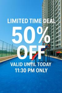 Un cartel de un hotel llamado "Oferta de alquiler por tiempo ilimitado" en Bali Residence Waterpark Executive Suites Melaka By GGM, en Melaka