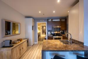 a kitchen with a sink and a counter top at Les Immeubles Charlevoix - Le 1175 in Quebec City