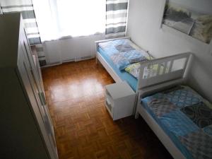Cette chambre comprend 2 lits superposés et du parquet. dans l'établissement Ferienwohnung Sonnenring, à Heide