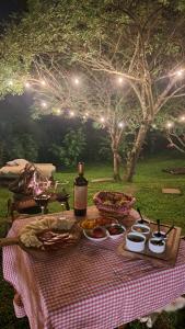 a picnic table with food and a bottle of wine at Locanda Montecielo Pousada Boutique - Vale dos Vinhedos in Bento Gonçalves +77 photos