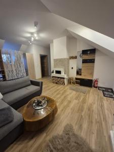 弗拉塔赫Ferienwohnung Springer的客厅里有一张沙发和一张咖啡桌。