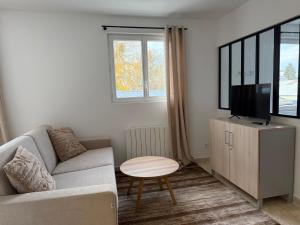 ein Wohnzimmer mit Sofa und Fernseher in der Unterkunft Le prestige - Charmant T2 neuf avec Terrasse in Évreux
