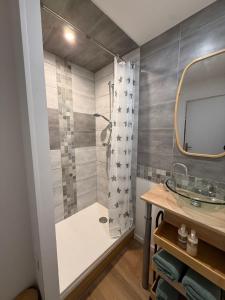 ein Badezimmer mit Dusche und Waschbecken in der Unterkunft Douce Campagne in Le Pouzin + 15 Fotos