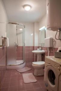 a bathroom with a shower and a toilet and a sink at Dvoristance in Vrnjačka Banja