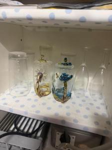 two glass vases on a shelf in a refrigerator at sakuraの家 in Tokyo +39 photos