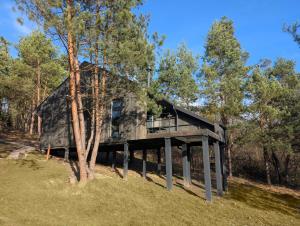 a wooden house in the middle of the forest at Будиночки для відпочинку ТРОХИ ДАЛІ in Dmitrenki