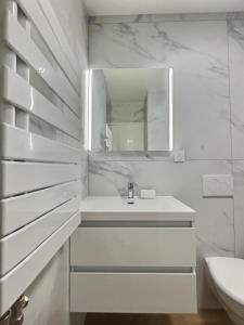 Et badeværelse på Cozy La Rocade apartment with free parking