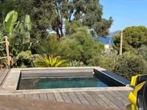 einen Pool inmitten eines Gartens in der Unterkunft VILLA VUE MER sur la presqu'ile de GIENS in Hyères