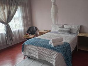 Bethel Oasis的一间卧室，里面有一张床、一把椅子和一扇窗户。