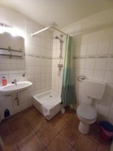 Et badeværelse på Ferienhaushälfte Jabelscher See