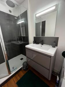 a bathroom with a sink and a shower at Home in Cenon in Cenon +26 photos