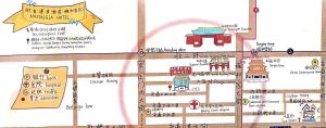 a map of a city with names of buildings at Nostalgia Hotel Beijing Yonghe Lama Temple in Beijing