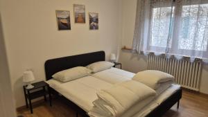 a bed with two pillows on it in a bedroom at Silvia's Home in Calalzo