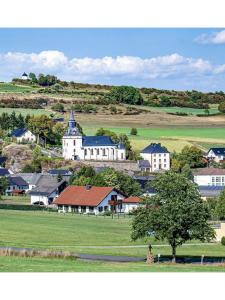 een klein stadje met een wit gebouw in een veld bij House Kellisch 1822 in Steffeln